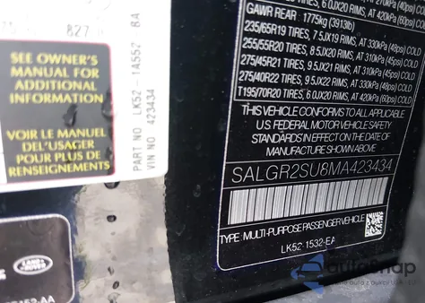 2021 Land Rover Range Rover z USA, uszkodzony, nr VIN SALGR2SU8MA423434